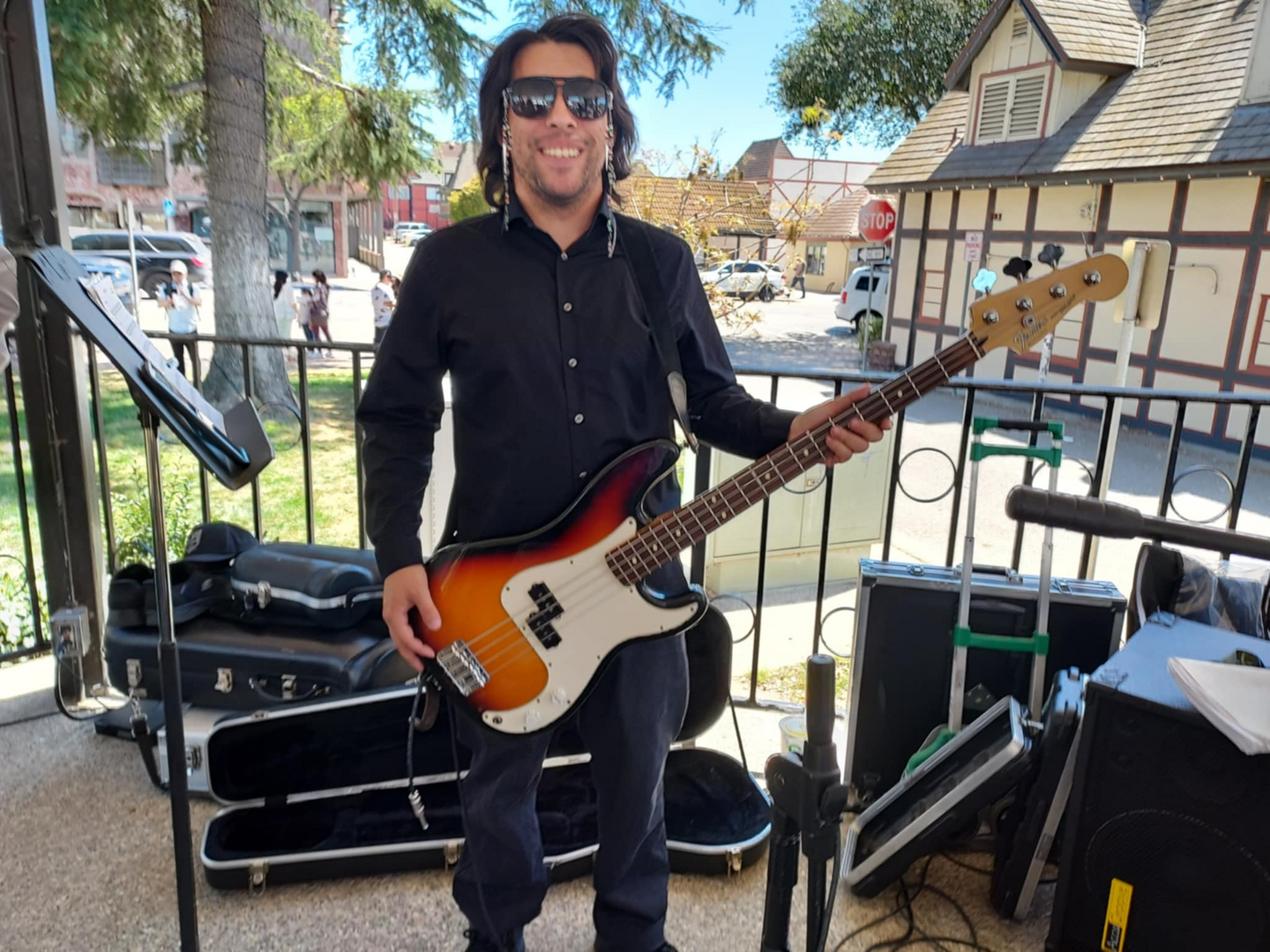 Horn section performing saxophones